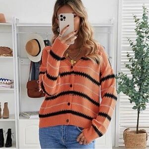 Striped Orange and Black Women's Sweater